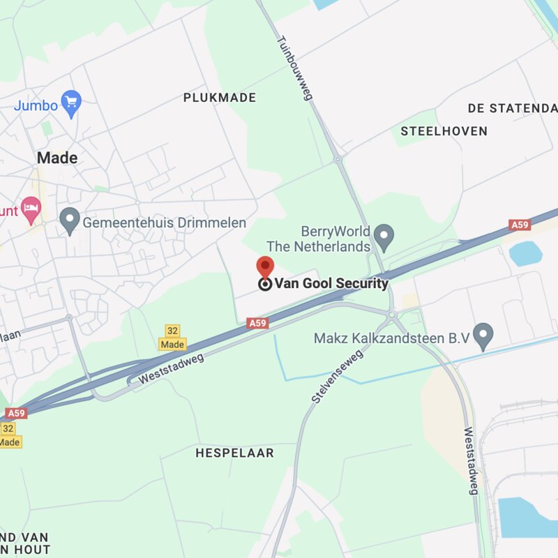 Kaart met de locatie van Van Gool Security aan de Brieltjenspolder in Made